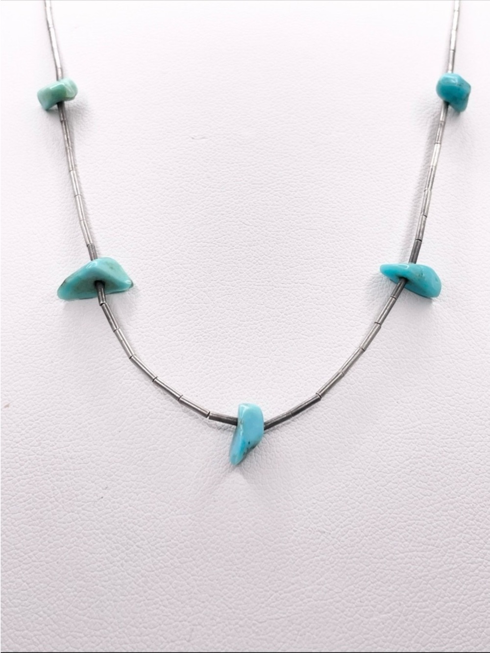 Liquid sterling silver bead with Turquoise Chip Necklace